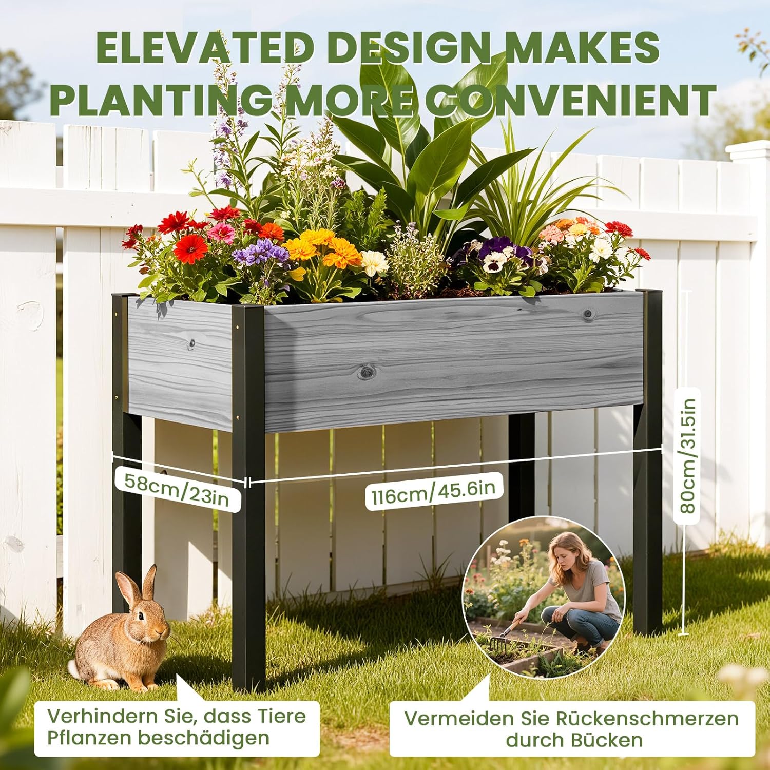 Thumbnail 2 de SUNYRISY Hochbeet für Balkon und Garten mit Metallbeinen – 116x60x80 cm, Grau