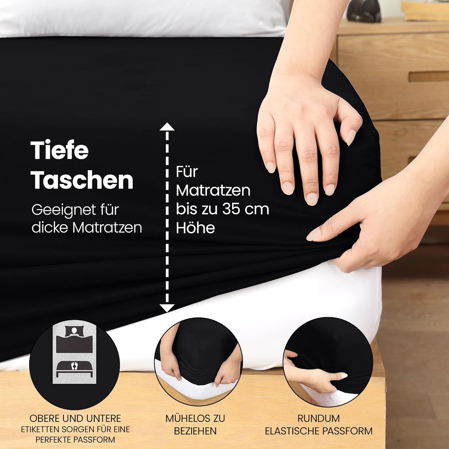 Thumbnail 4 de Utopia Bedding Spannbettlaken 140x200 Schwarz