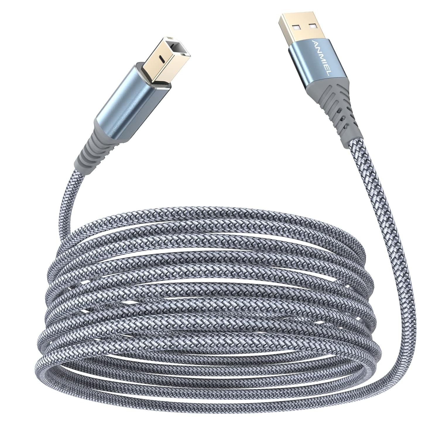 ANMIEL Printer Cable 5m (USB 2.0 Type A to Type B) – High-speed grey printer lead