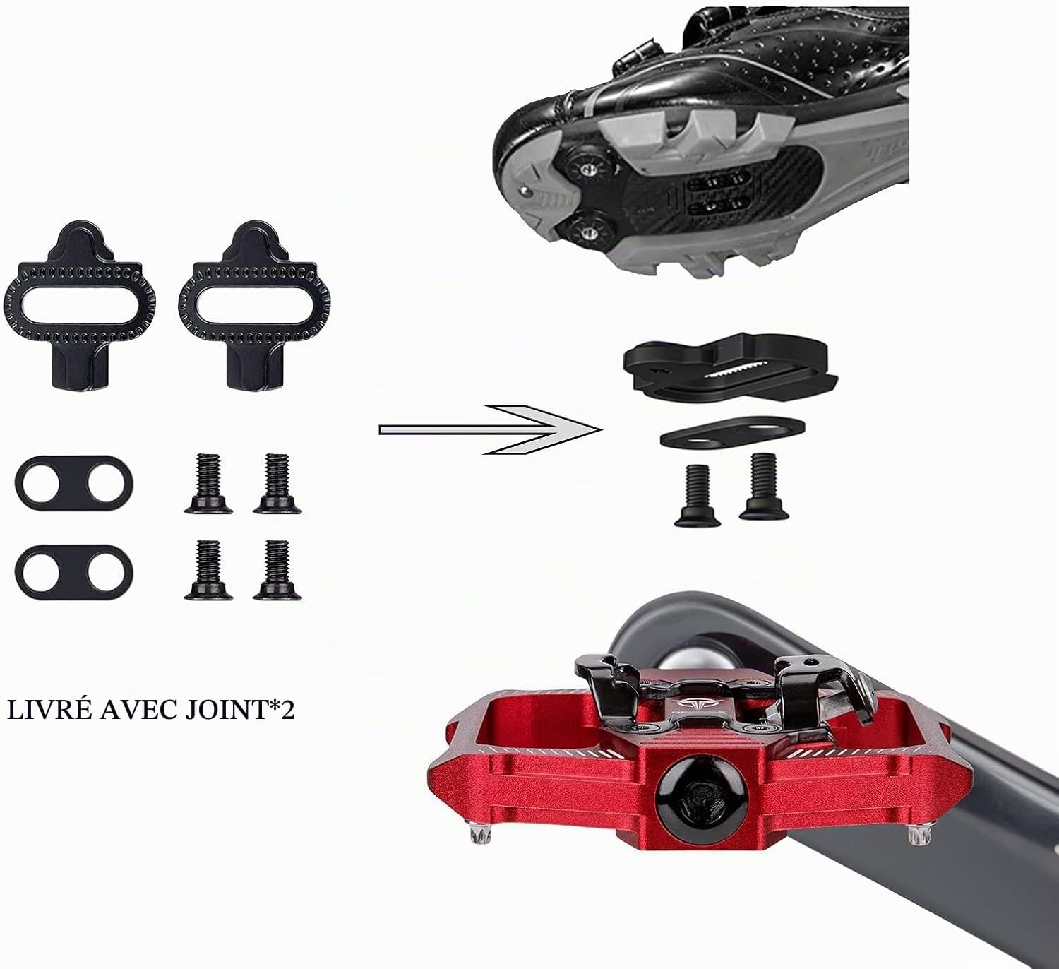 Detalle de GEWAGE 2-in-1 mountainbikepedalen, SPD-compatibel, CNC-aluminium, rood
