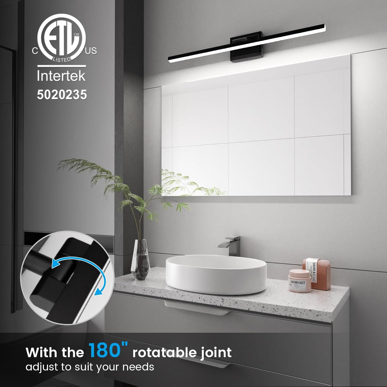 Detalle de VOLISUN 31.5" LED Vanity Light, Black, Rotatable, 5 CCT, Dimmable