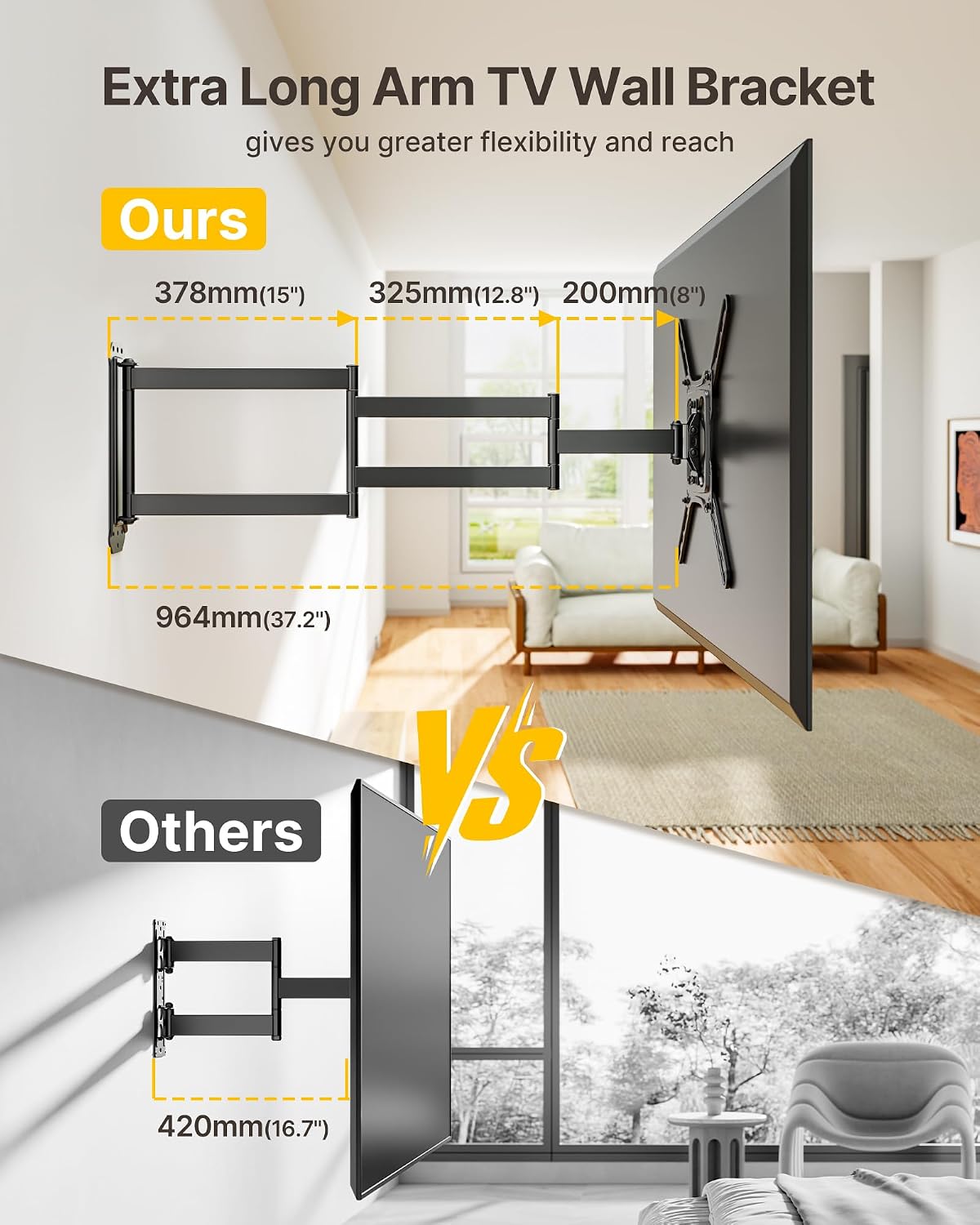 Thumbnail 2 de monTEK 946mm Long Arm Full Motion Corner TV Wall Bracket for 23–65 Inch TVs
