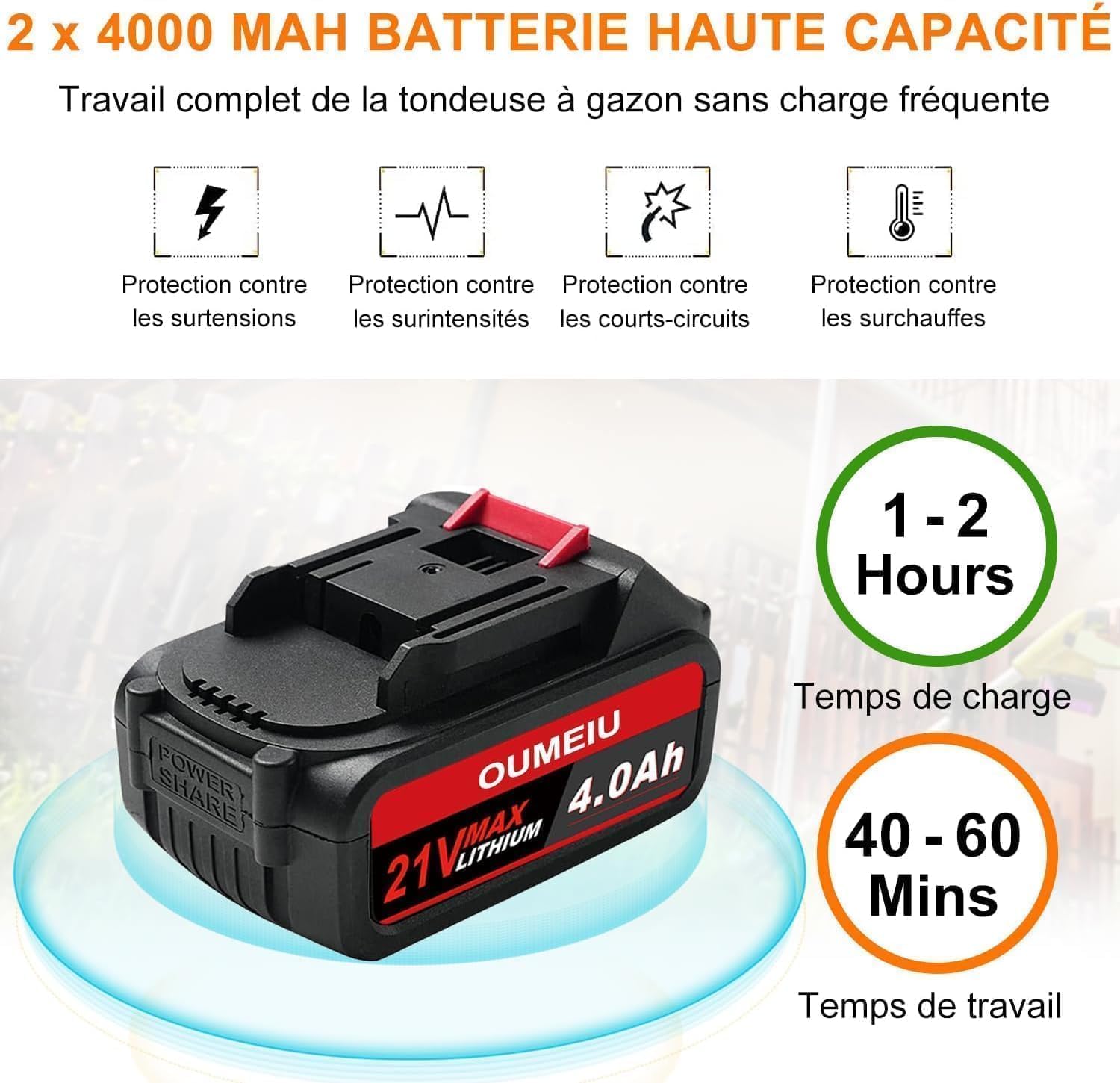 Thumbnail 6 de Débroussailleuse électrique sans fil 21V – 2 batteries 4,0 Ah, chargeur rapide et 5 lames