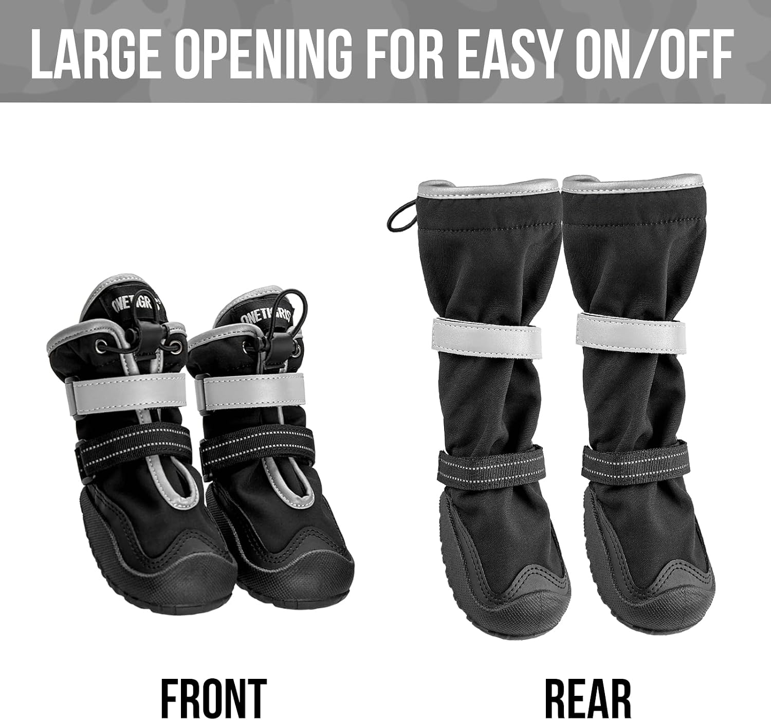 Detalle de OneTigris Dog Boots Paw Protector (Waterproof, Reflective, Non-Slip) – Black, Size #8
