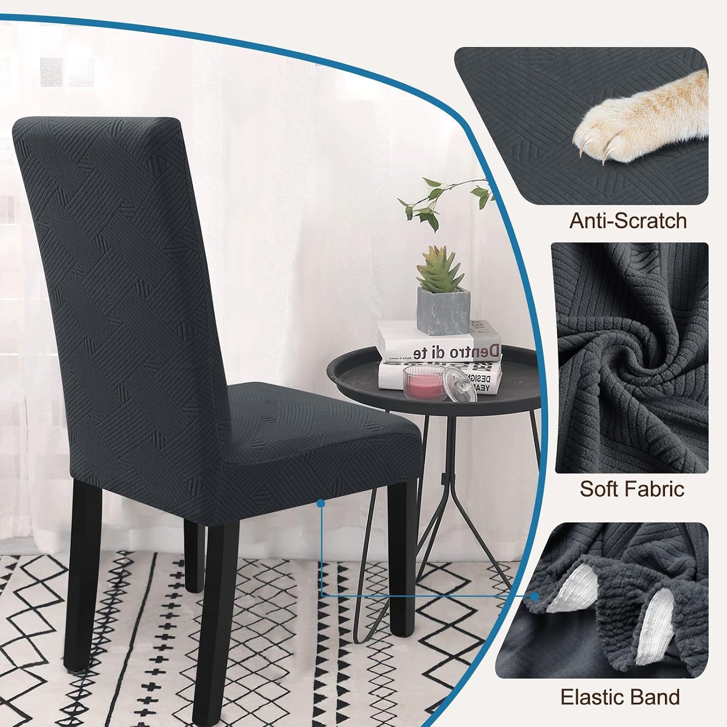 Detalle de Ystyle housse de chaise extensible universelle (lot de 6) en gris