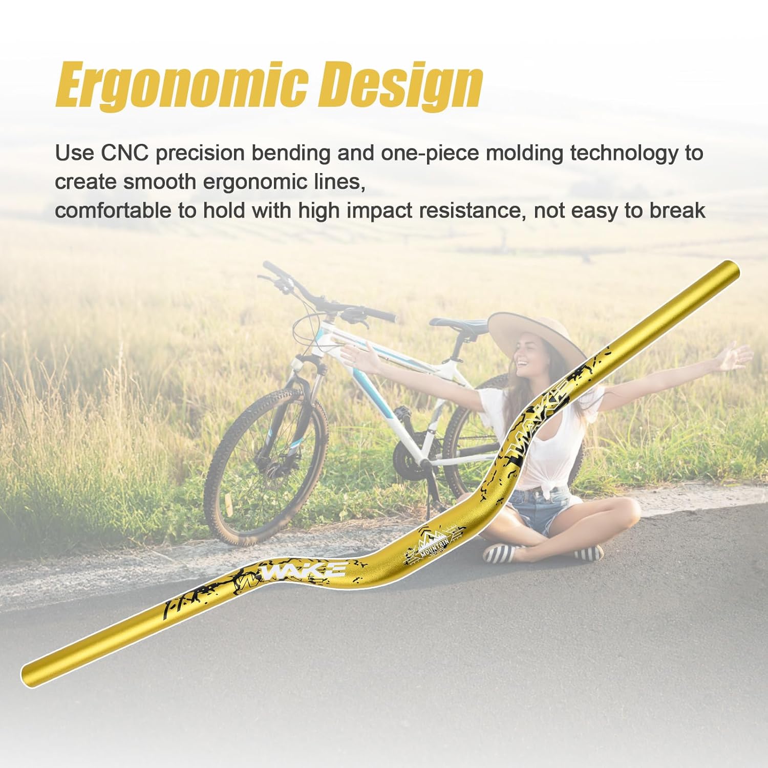 Detalle de Wake Bike Handlebar 31.8mm x 780mm Extra Long Aluminium Alloy Riser Bar (Gold)