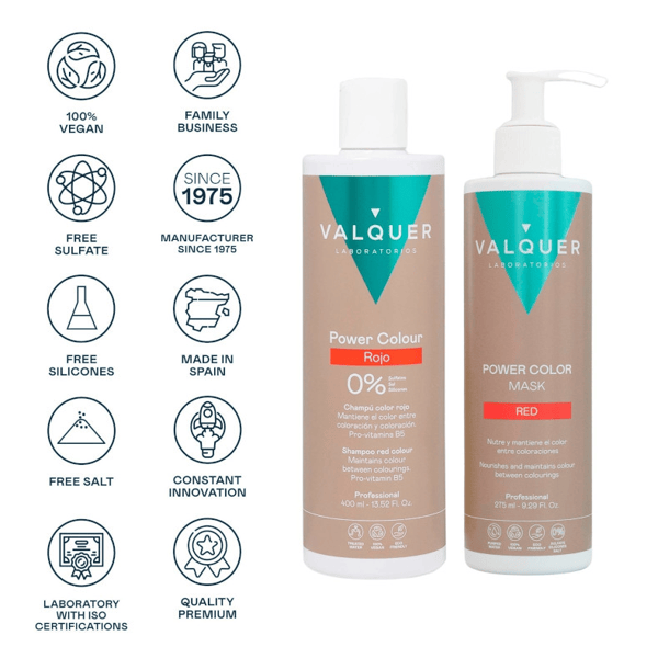 Detalle 2 de Valquer Pack Power Color Rojo Champú 400 ml + Mascarilla 275 ml
