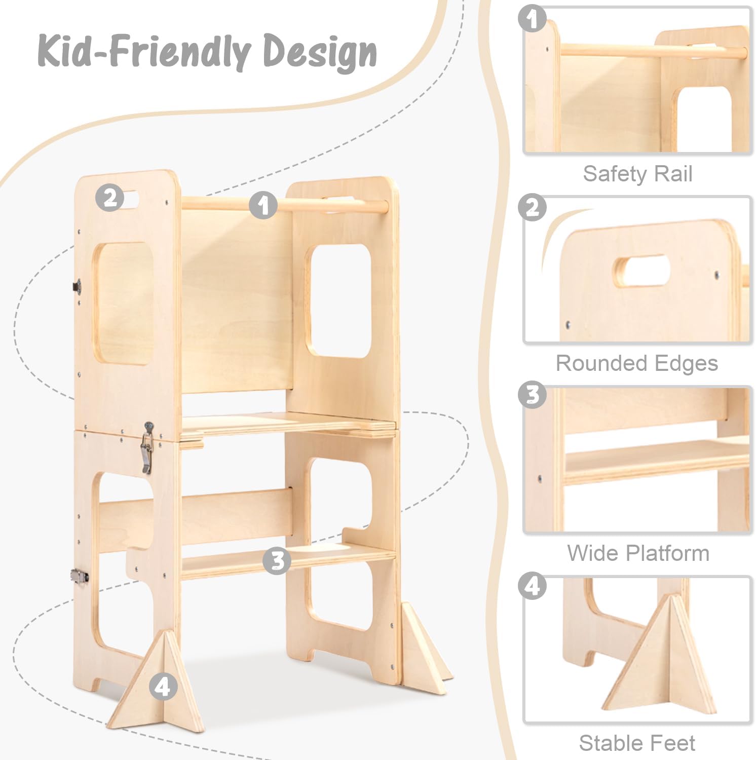 Detalle de Toddler Standing Tower 2-in-1 Wooden Stool & Learning Table (Log Colour)