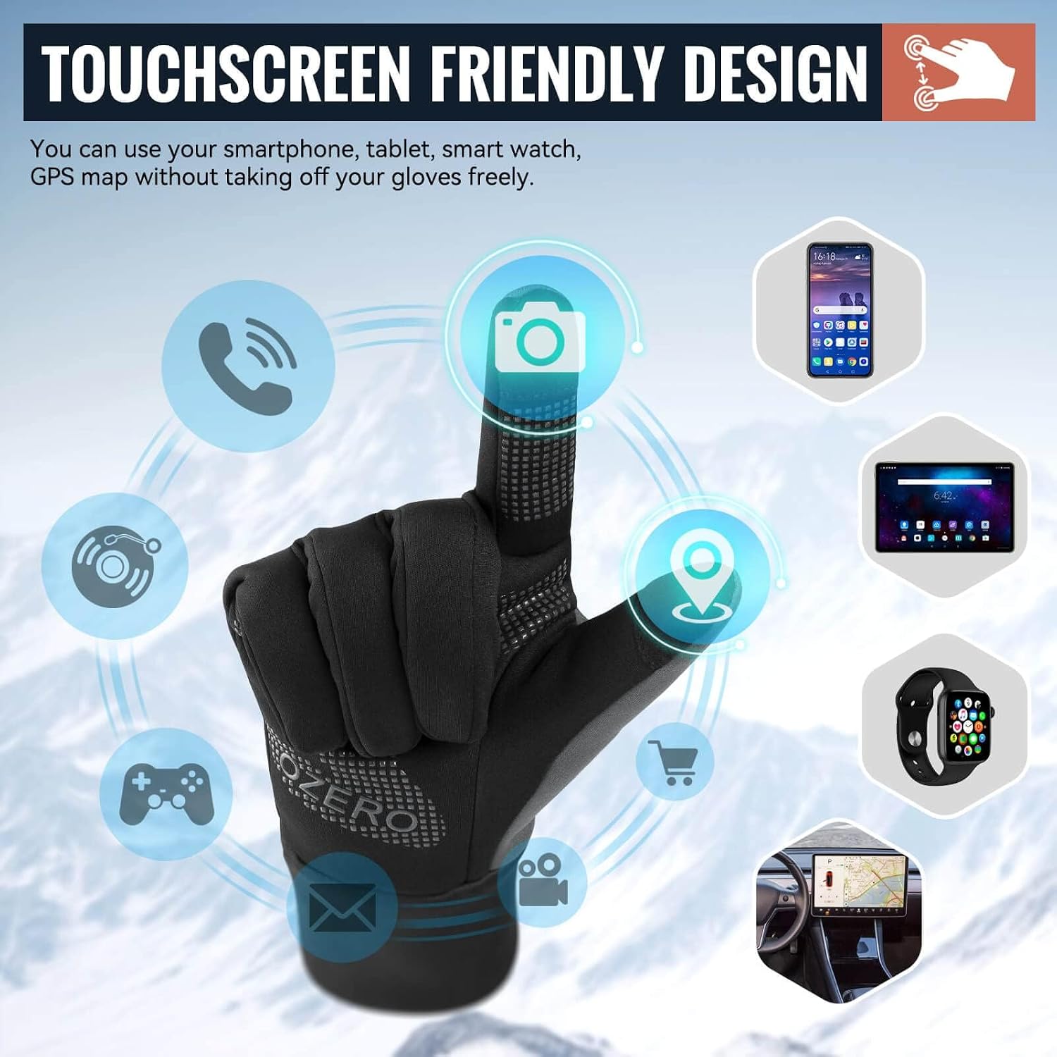 Detalle de OZERO Thermal Winter Gloves touchscreen, waterproof