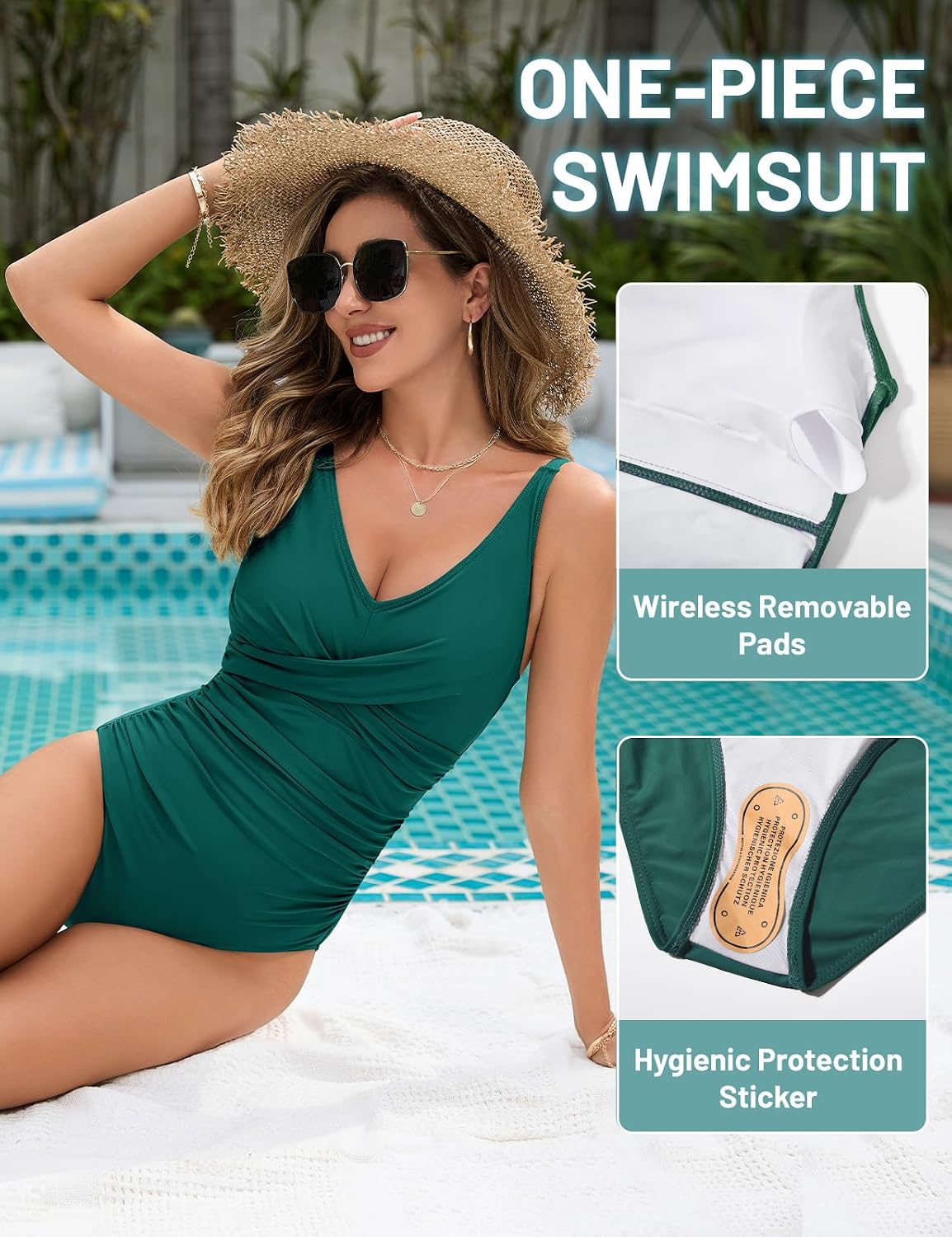 Detalle de UMIPUBO costume da bagno intero donna curvy con scollo a V, reggiseno imbottito e controllo pancia