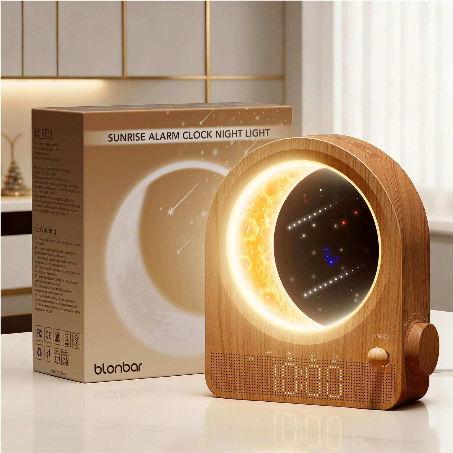 Detalle 2 de blonbar Sunrise Alarm Clock Wake-up Light Touch Lamp with Aurora Borealis & 10 Sounds (Grey)