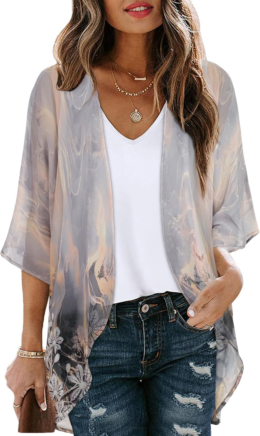 Thumbnail 6 de Gosunny Damen Sommer-Tops Strand-Kimono im Boho-Style als Bikini-Überwurf (Oversized, Blumendruck)