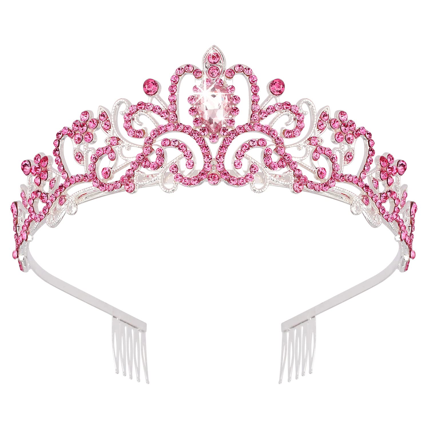 Detalle de Didder Silver Pink Crystal Tiara with Hair Combs for Women and Girls