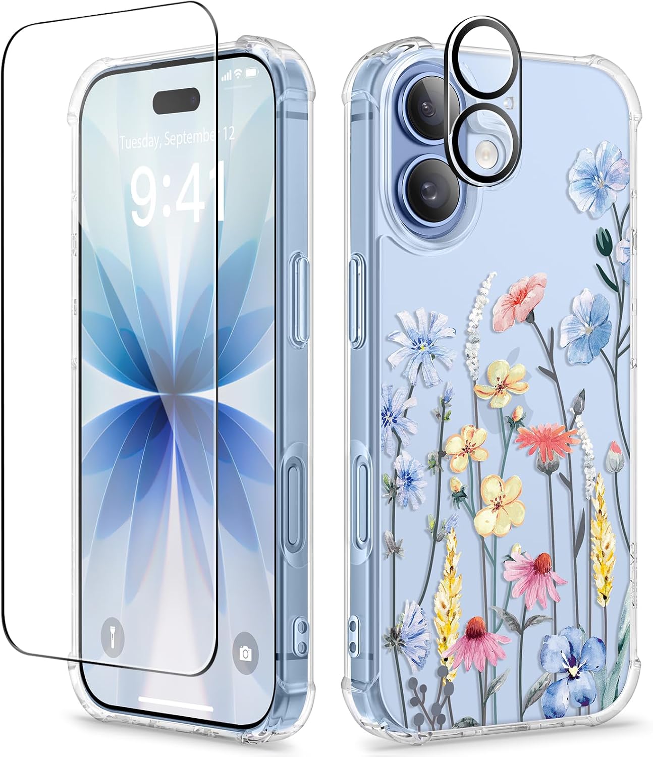Detalle de GVIEWIN 81 iPhone 17 Case, Floral Clear Slim with Screen and Camera Protectors