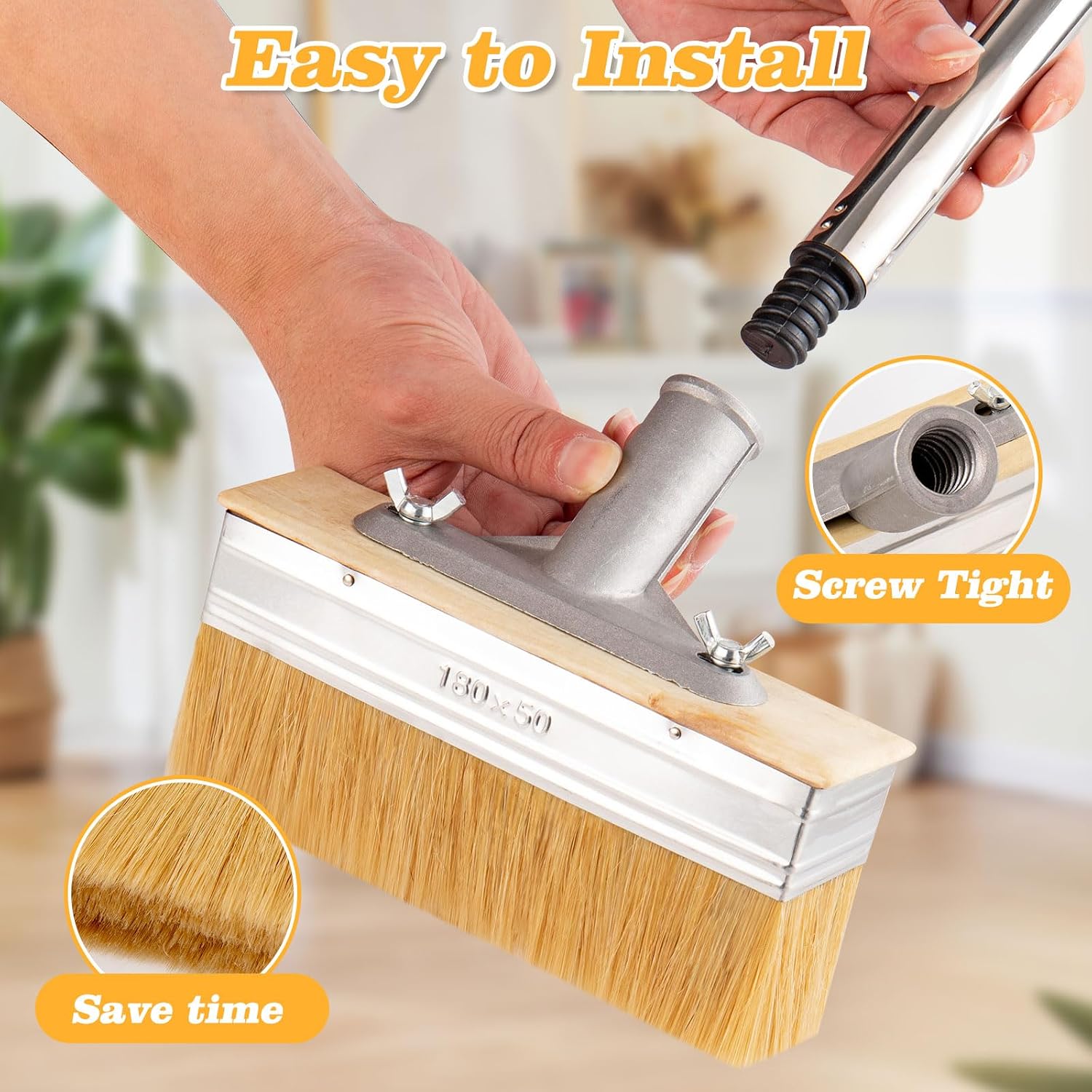 Thumbnail 1 de 7'' Decking Paint Brush with Long Handle: Adjustable Deck Stain Applicator for Wood, Fences and Furniture