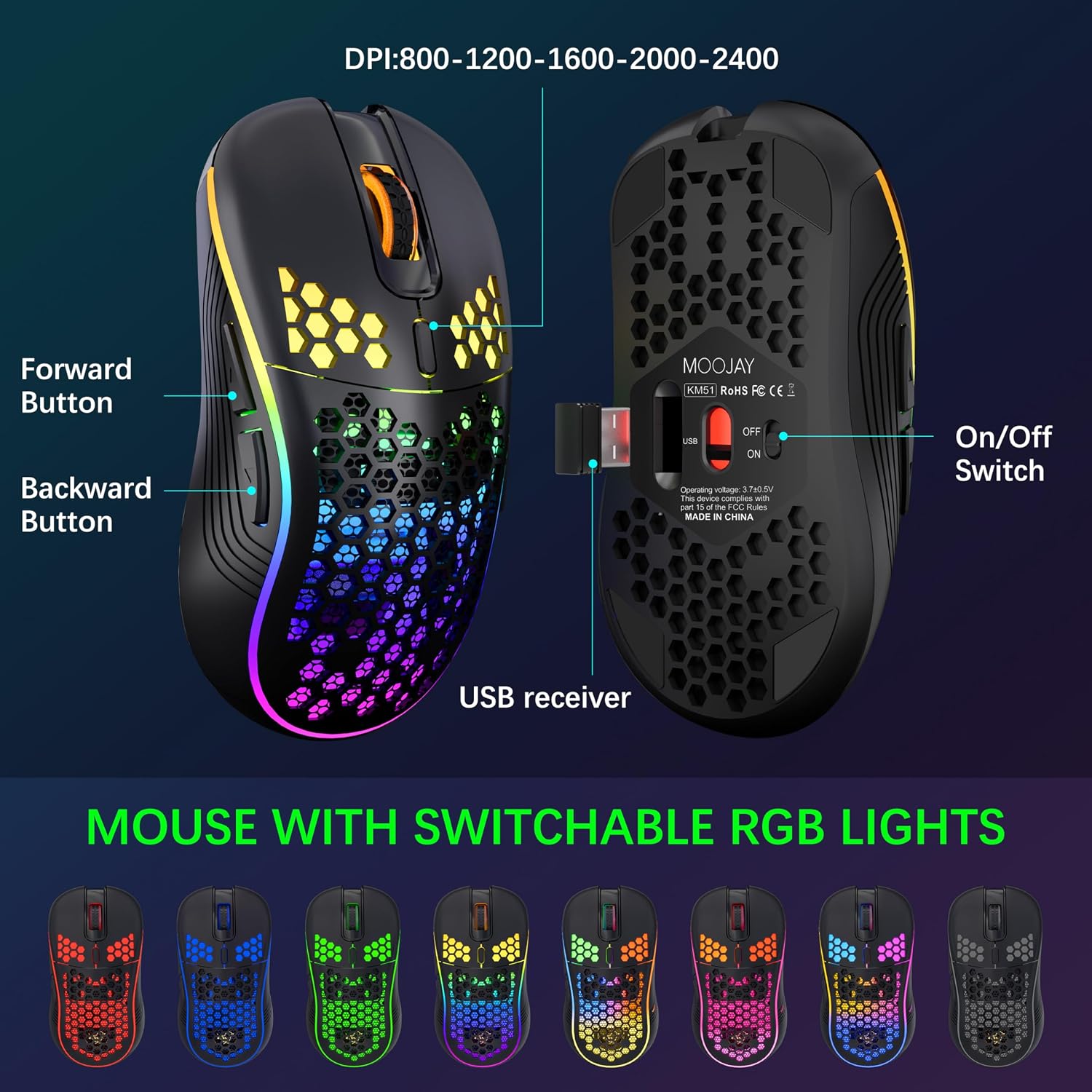 Thumbnail 3 de MOOJAY Wireless Keyboard and Mouse RGB Backlit Combo