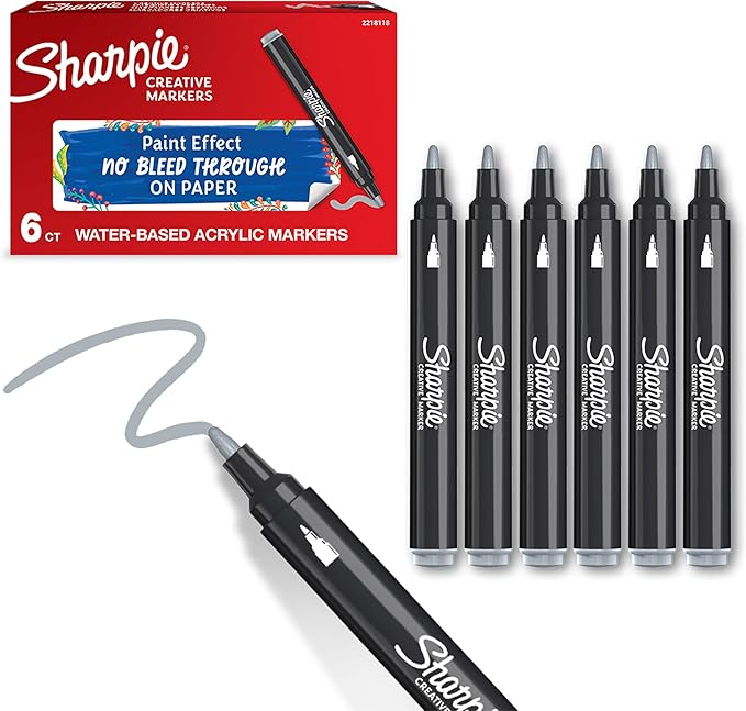 Sharpie Marcadores Acrílicos a Base de Agua, Punta Bala Gris 6 Piezas ✏️