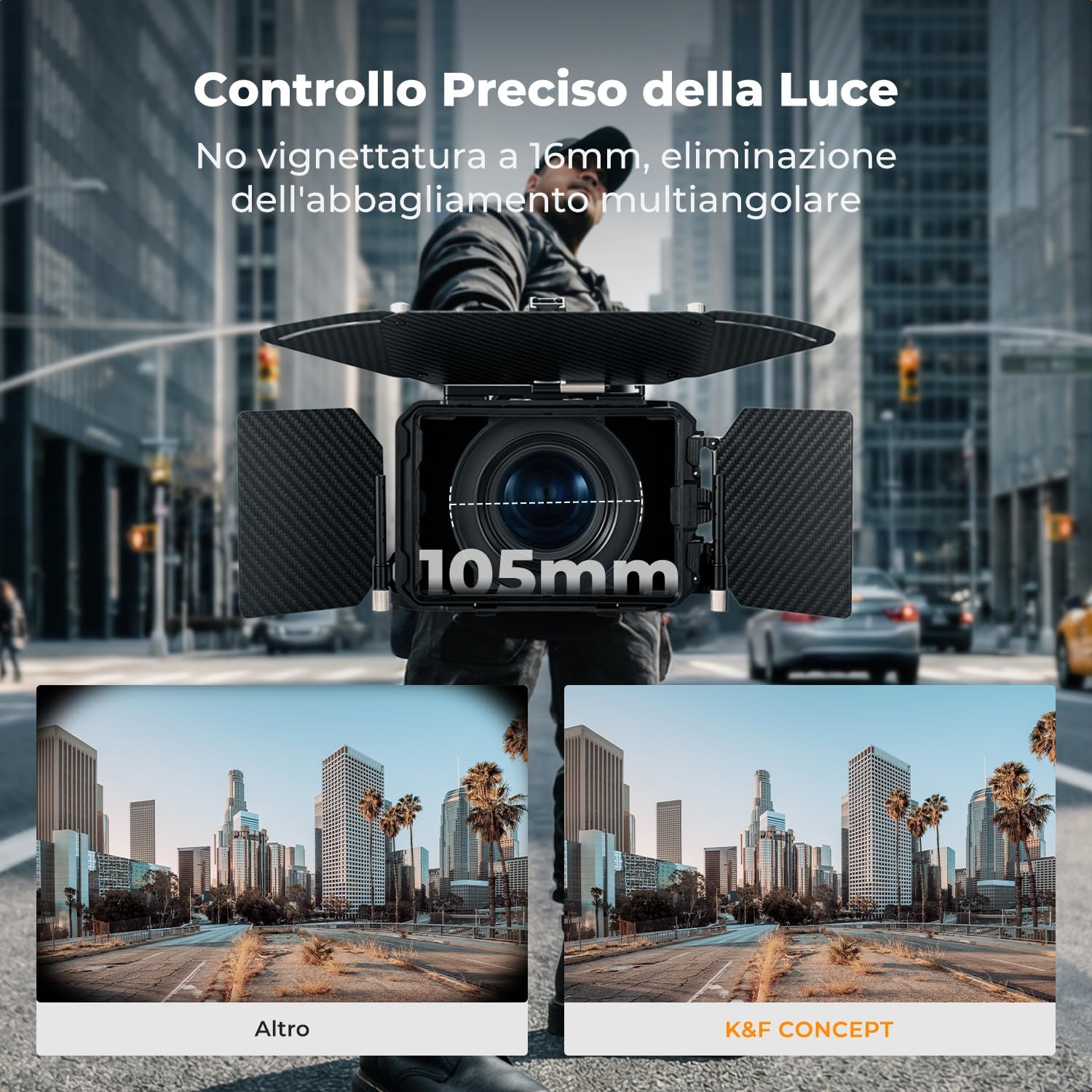Thumbnail 6 de K&F CONCEPT Mini Matte Box con 2 Portafiltri 4”x5,65” e Alette in fibra di carbonio per DSLR/Mirrorless – 5 anelli adattatori inclusi