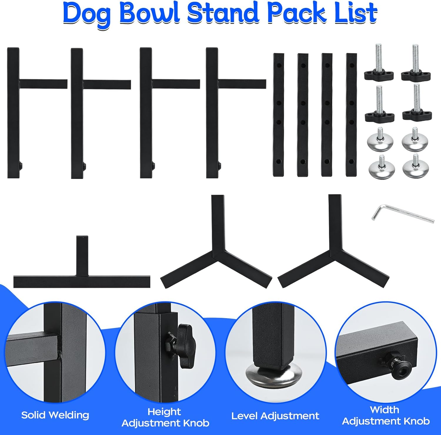 Detalle de Elevated Raised Dog Bowl Stand with 4 Height Adjustments (Quadrangle) – Stainless Steel Single Bowl Feeding Station
