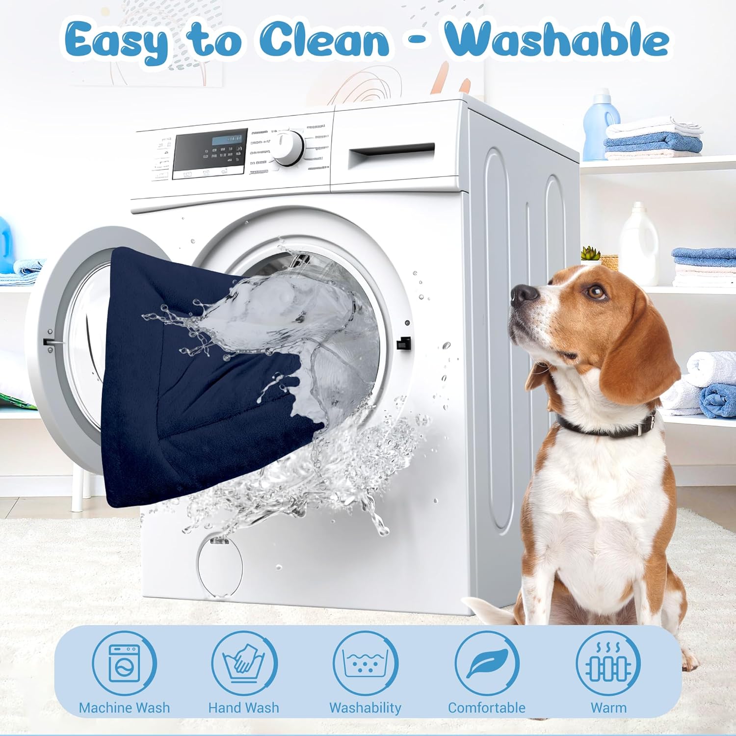 Detalle 2 de Baodan Large Washable Dog Bed (90 x 60 cm) – Plush Navy cushion mat