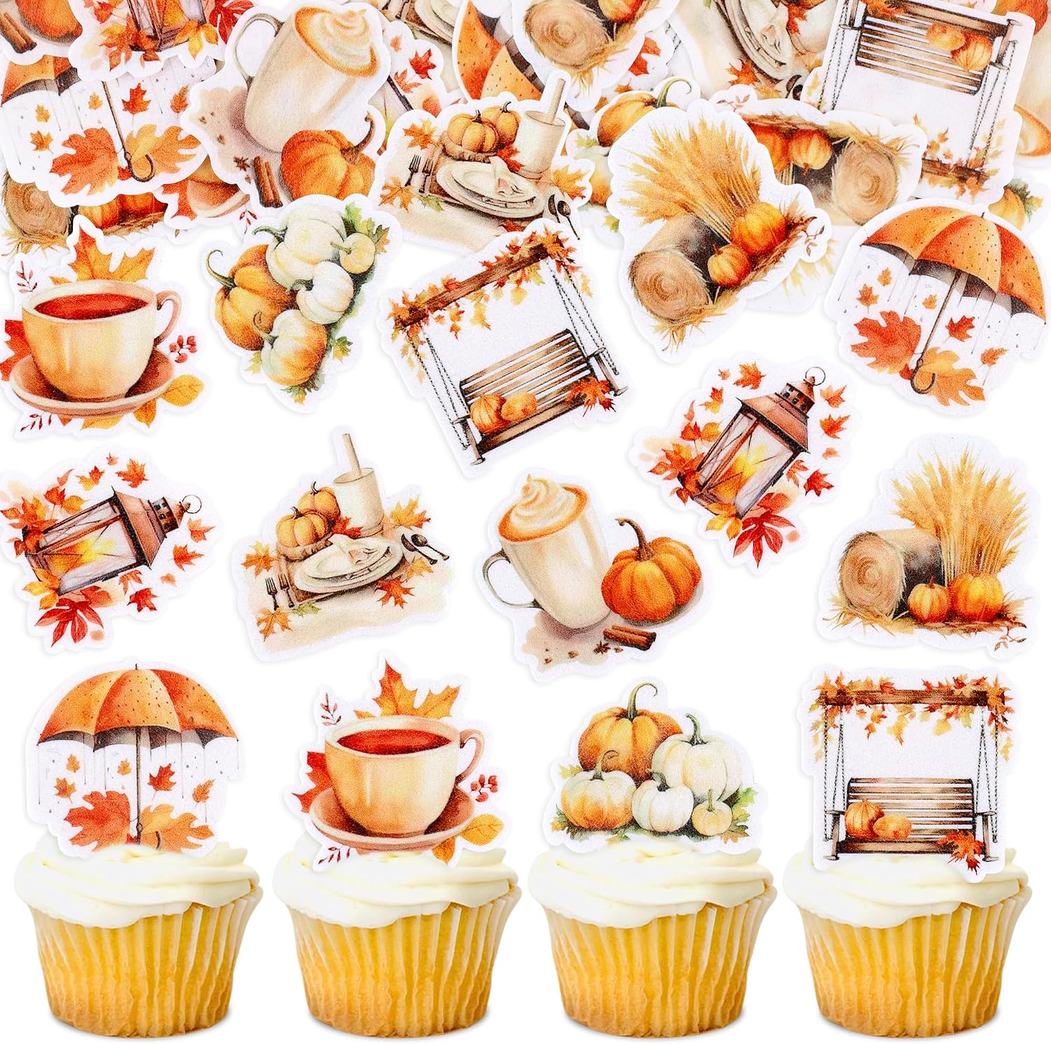 Detalle de Keaziu Edible Hello Fall Cupcake Toppers, 40-Piece Rice Paper Set
