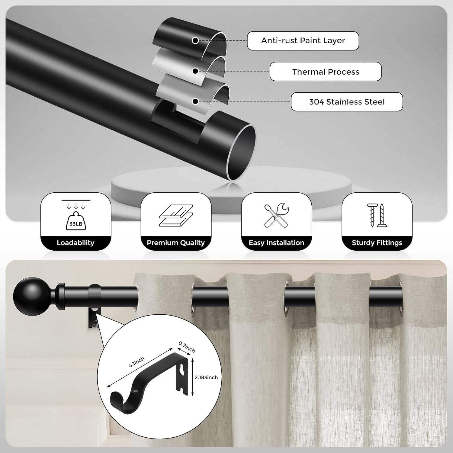 Thumbnail 6 de Wolistsa 48-84 in Curtain Rod ๐ช