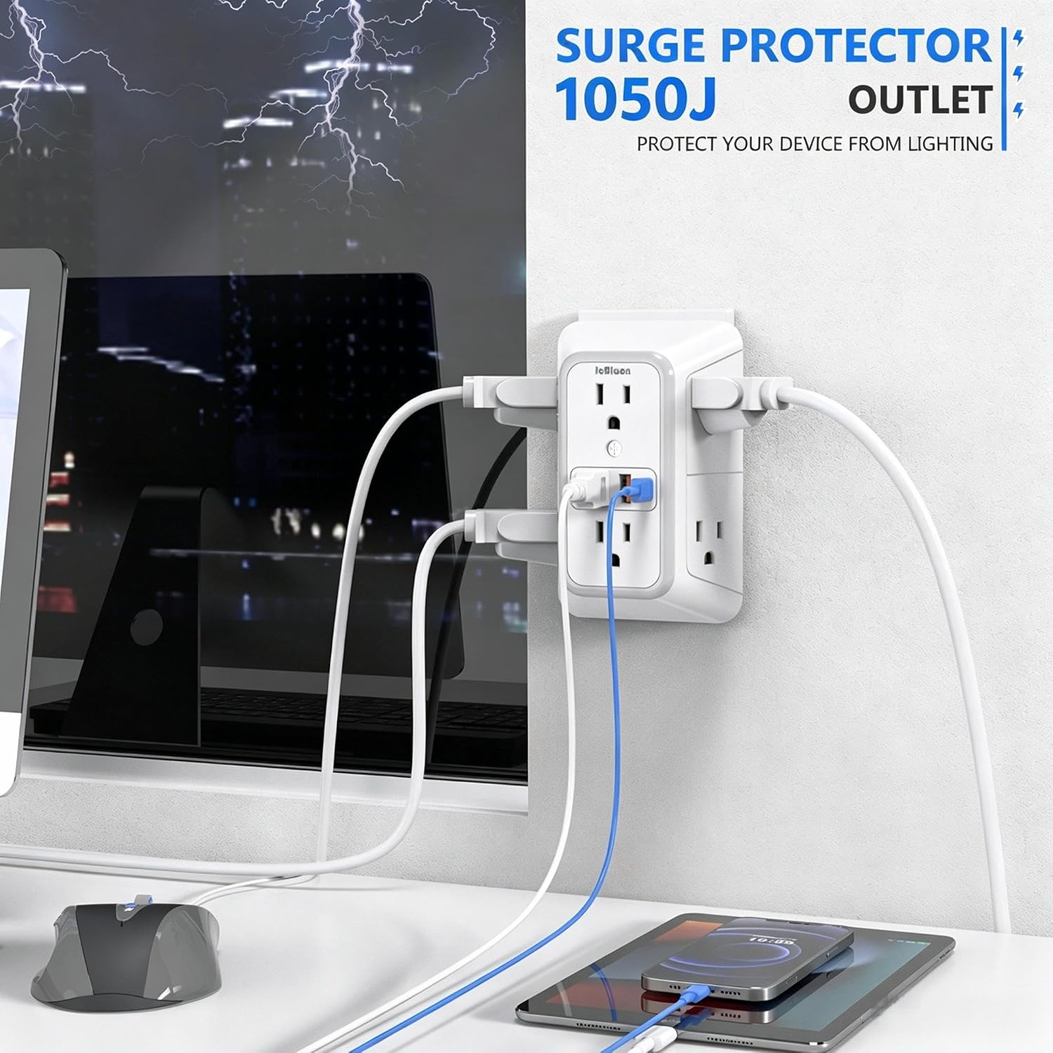 Thumbnail 4 de JcBlaon SE660-CUQ Outlet Extender, 6 AC Outlets, 4 USB Ports, 1050J Surge Protection