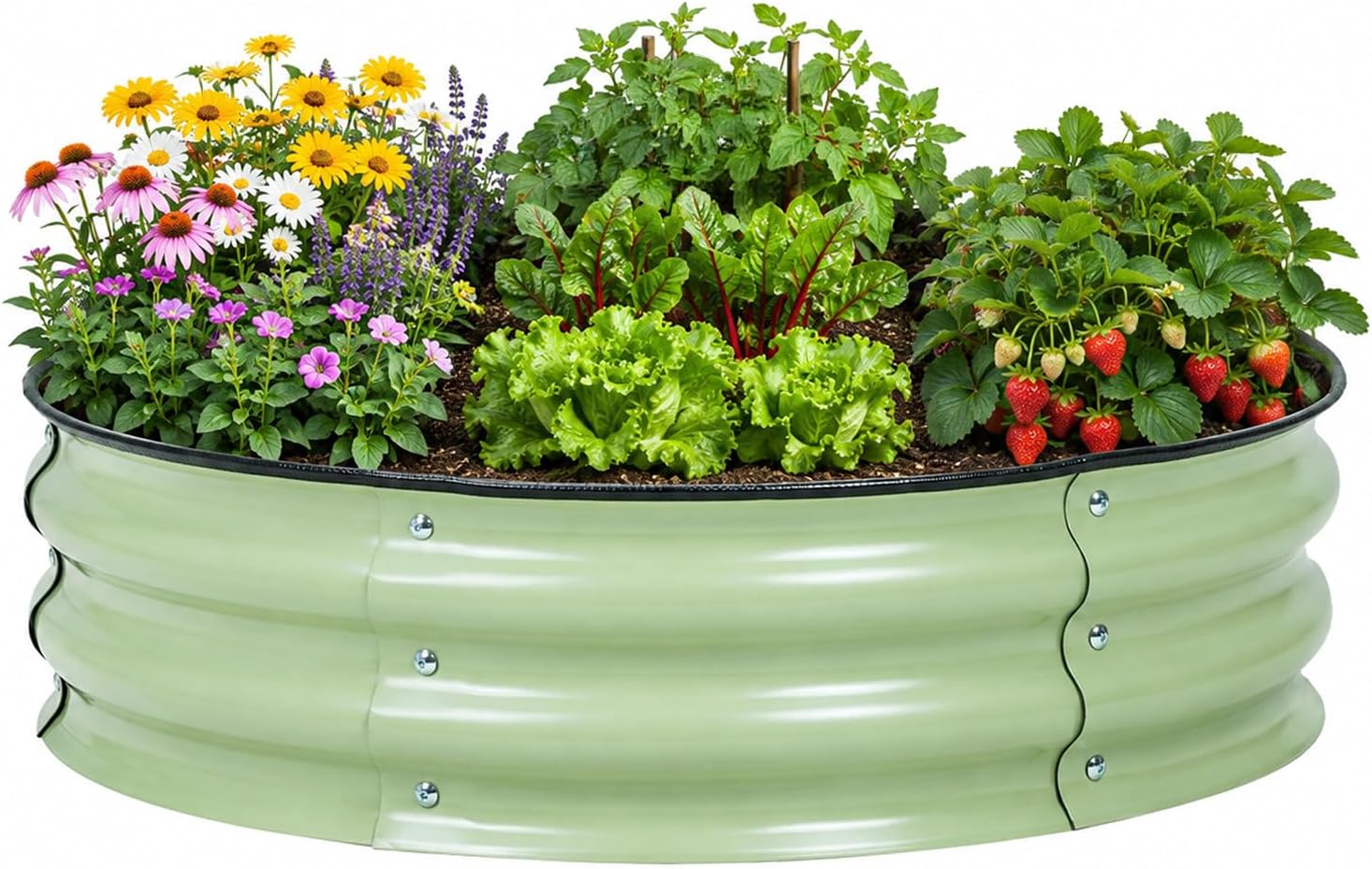 Detalle de BPS 30" x 30" x 9" Metal Raised Garden Bed, Green Galvanized Steel