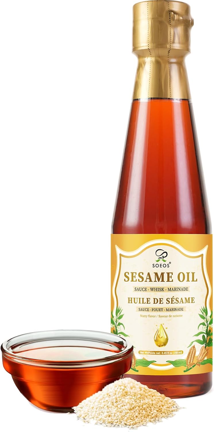 Detalle de Soeos Toasted Sesame Seed Oil, 250 mL, Pure Nutty Flavour