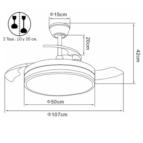 Detalle 2 de NARVI CRETA 8938 WDN: Ventilador de Techo Blanco y Madera Haya Ø107 cm con Luz LED Regulable y Control por Mando