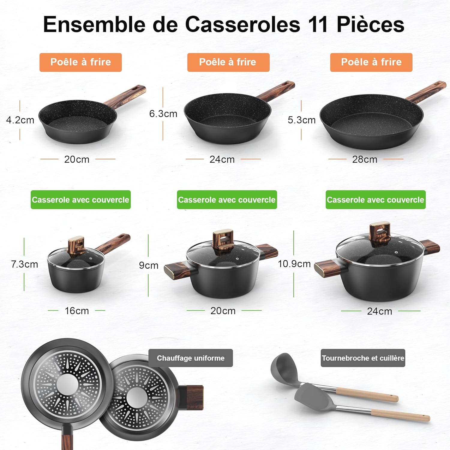 Detalle 2 de Batterie de Cuisine 11 pièces induction antiadhésive ⚙