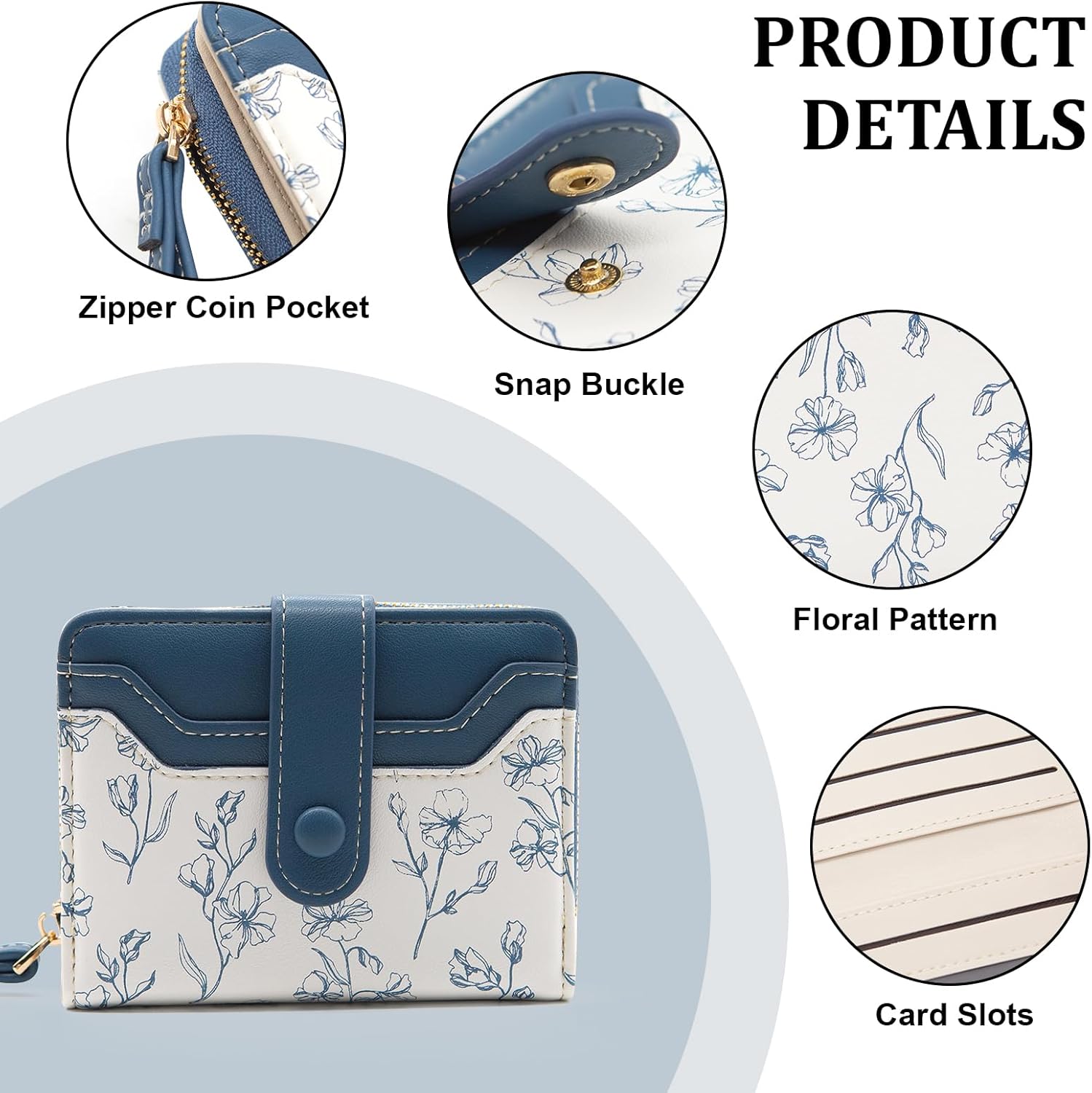 Detalle de YAMEIZE Women Purse Bifold Leather Small Wallet with Floral Print and Wrist Strap