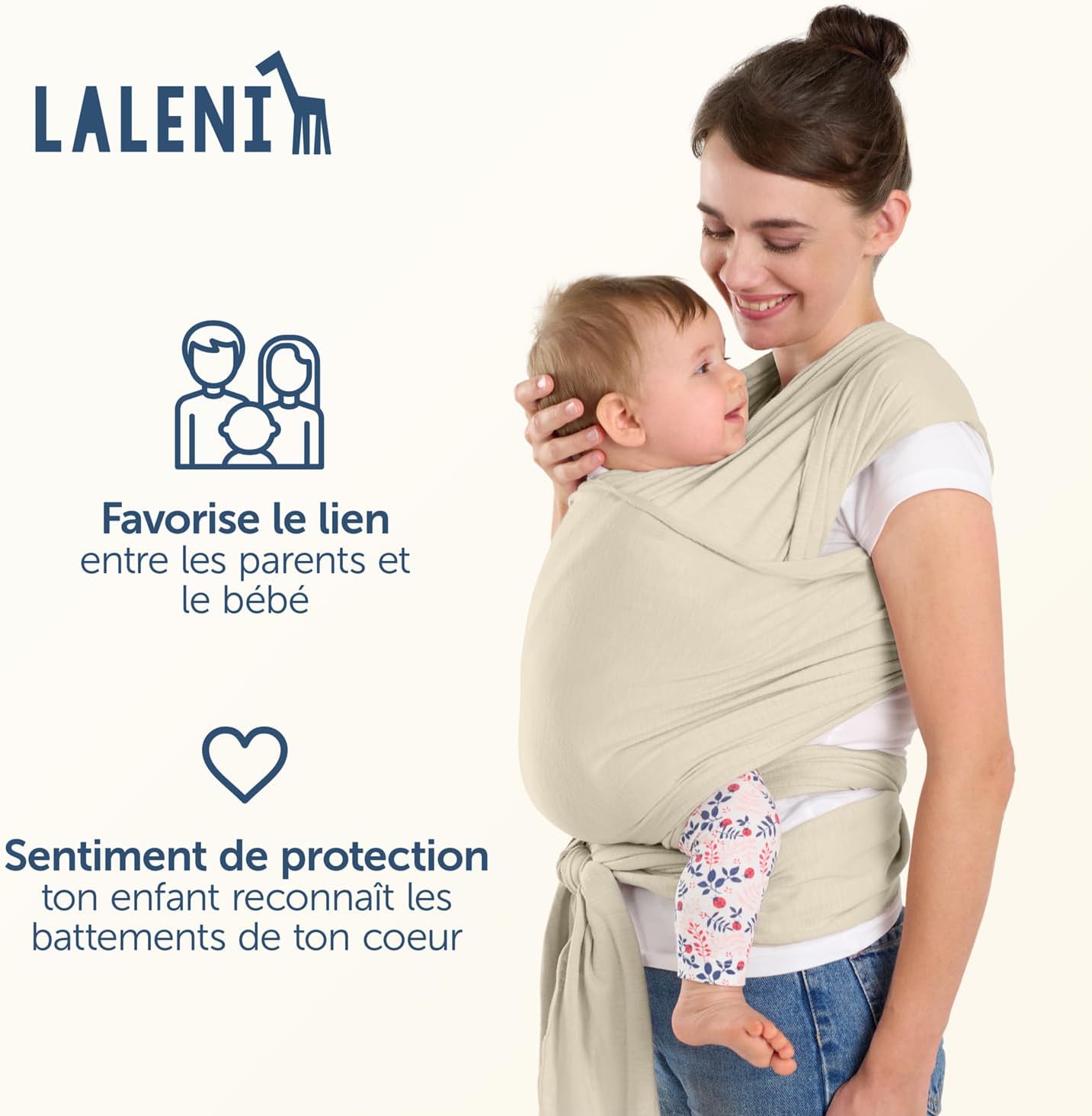 Thumbnail 3 de Laleni écharpe de portage bébé nouveau-né jusqu’à 15 kg en coton OEKO-TEX, beige (porte-bébé physiologique)