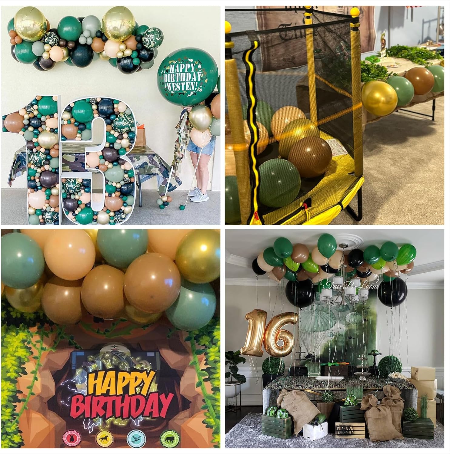 Thumbnail 3 de 60-Piece Sage Green, Gold & Brown Latex Balloons Woodland Camo Set for Jungle Safari & Hunting Parties