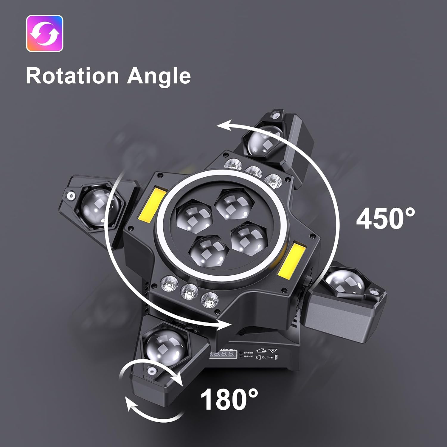 Detalle de 150W Moving Head Bühnenlicht Strahl (RGBW, 4 Lampenarm) mit Fernbedienung – Gold Strobe Partylicht für DJ, Disco & Events