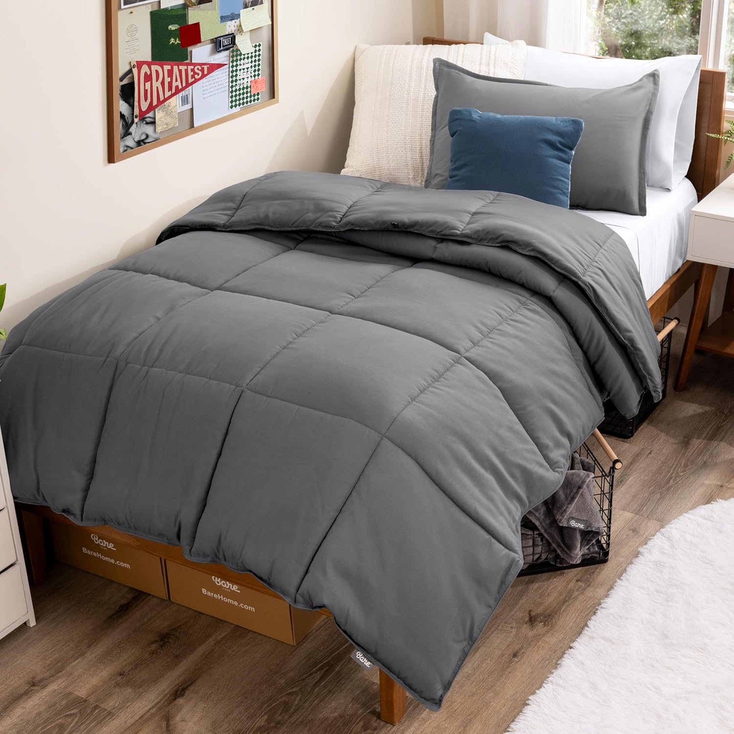Detalle de Bare Home Comforter Set - Twin XL, Ultra-Soft Goose Down Alternative (Grey)
