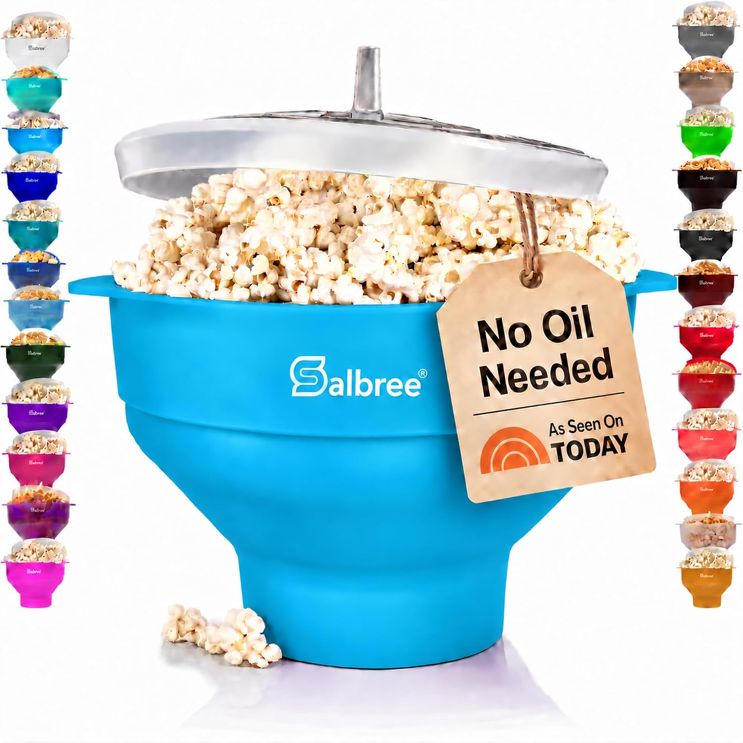 Detalle de The Original Salbree Microwave Popcorn Popper (Turquoise) – Collapsible Silicone Popper, No Oil, Hot Air Popcorn Maker