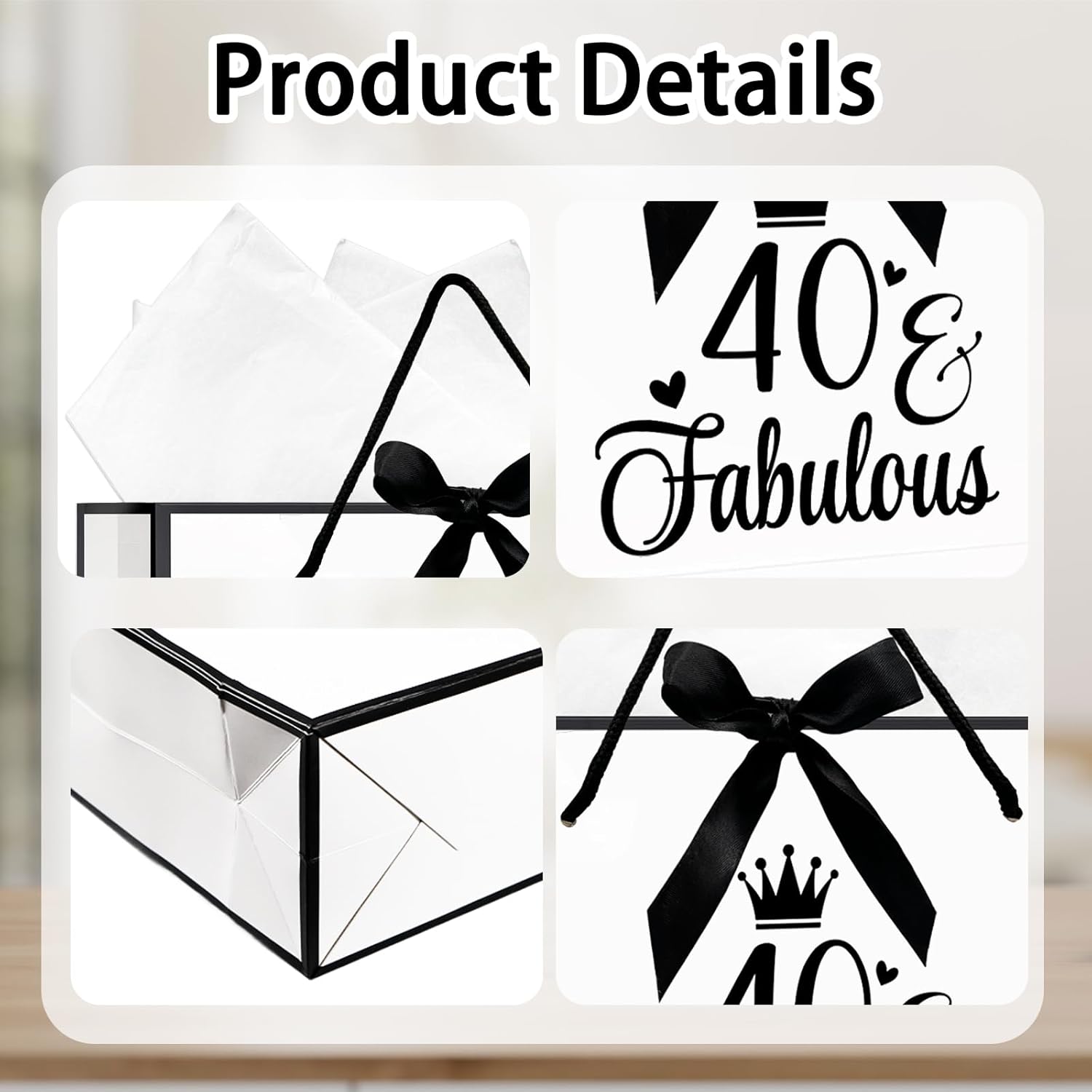 Thumbnail 2 de 40th Birthday Gift Bag with Wrapping Paper and Card (White) – Gift bag set for milestone birthdays