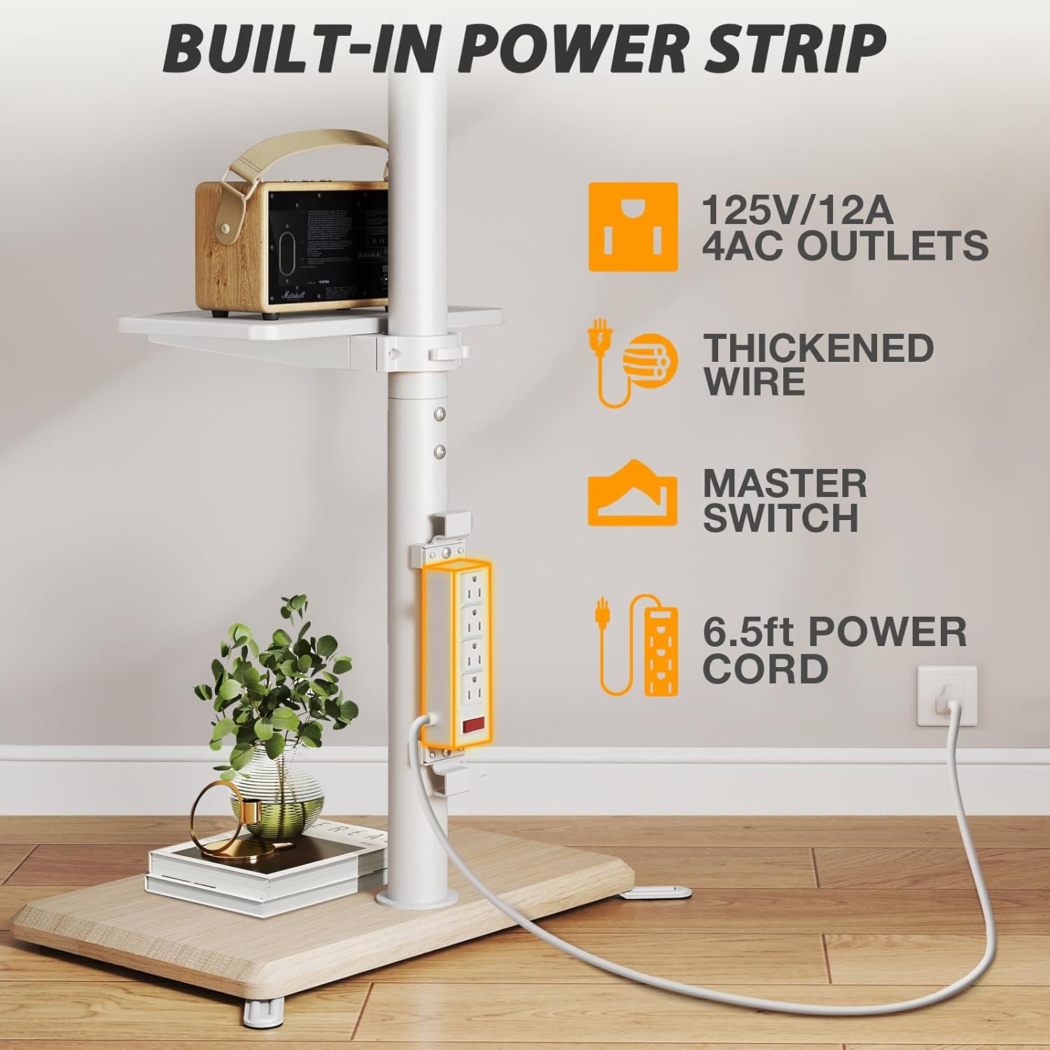 Thumbnail 2 de TVON Floor TV Stand with Power Outlet for 32-65 inch TVs up to 88 lbs