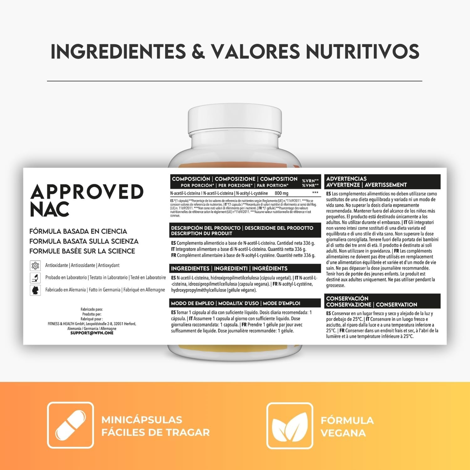 Thumbnail 4 de WFN Approved NAC 800 mg 🌱 Cápsulas veganas, 365 dosis en Alemania