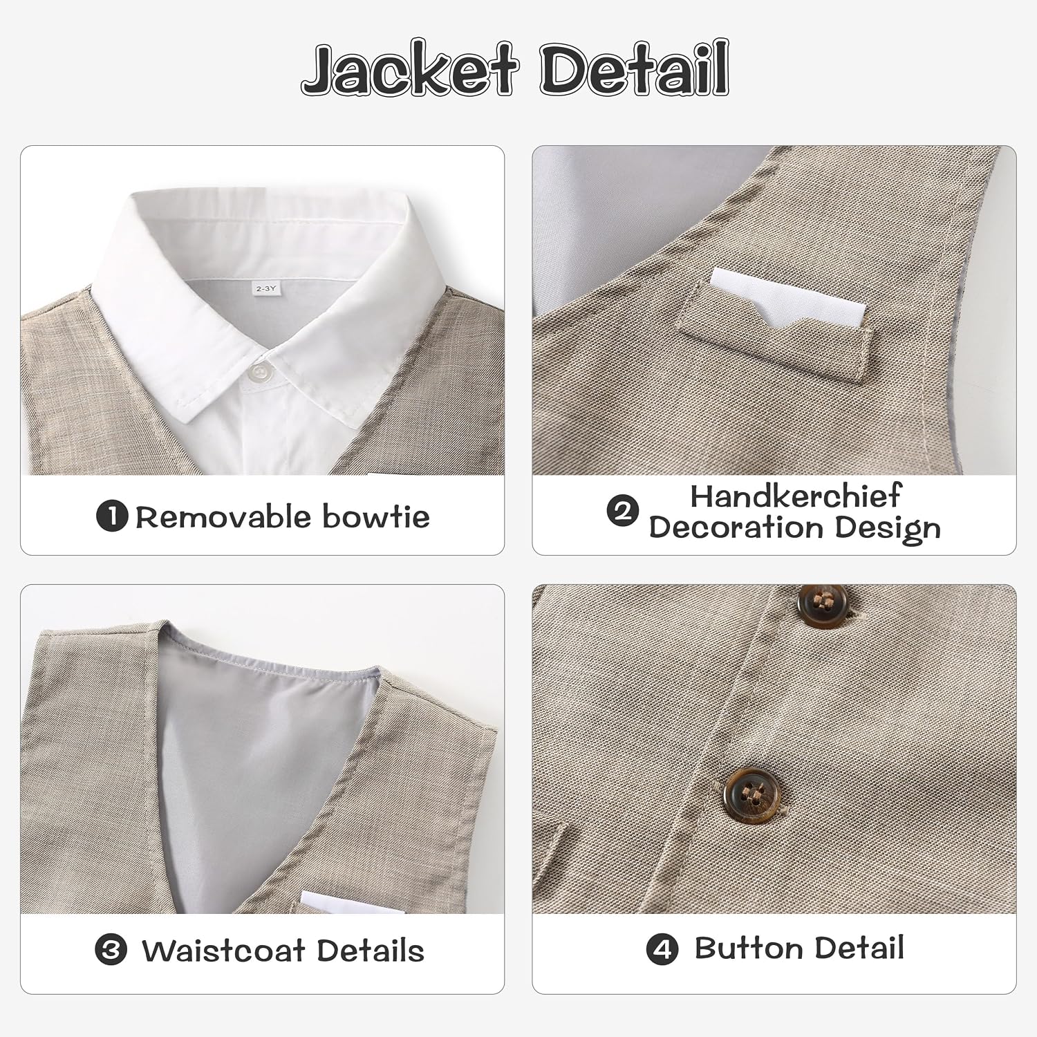 Thumbnail 5 de Volunboy 4‑teiliger Baby Jungen Hochzeitsanzug – Sommeranzug mit Hemd, abnehmbare Fliege, Weste und Shorts