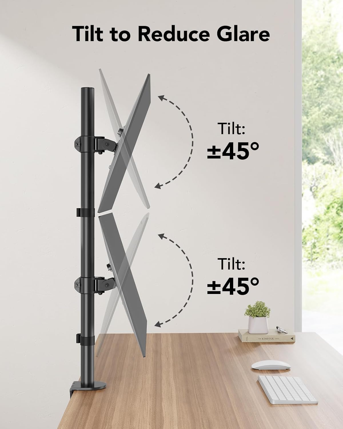 Thumbnail 2 de HUANUO Vertical Dual Monitor Stand | Stacked 2‑Monitor Arm for 17–32 Inch Screens
