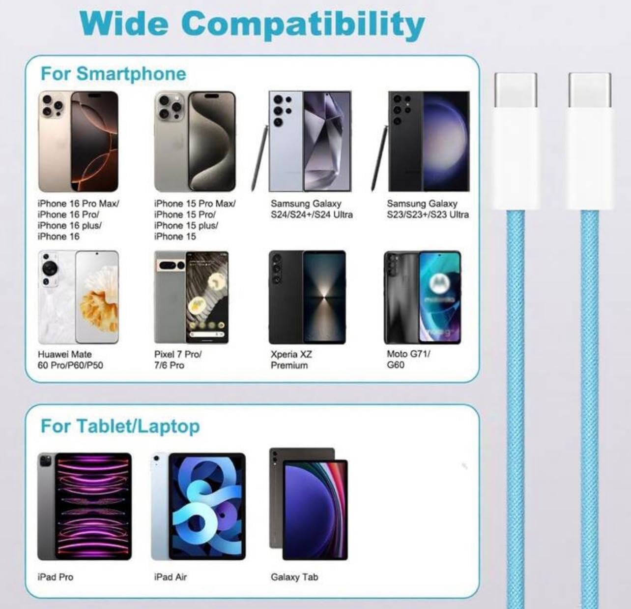 Thumbnail 5 de KK KENIK USB-C to USB-C Charger Cable (Nylon Braided) – Fast Charge up to 60W, 2m