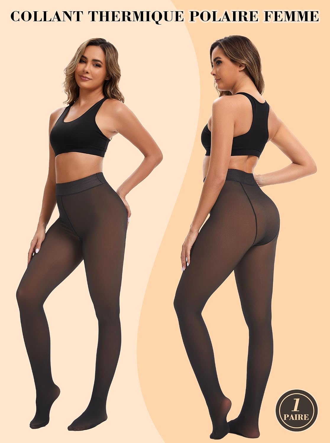 Detalle 2 de ZFSOCK thermische fleece panty voor dames met doorschijnend effect en hoge taille