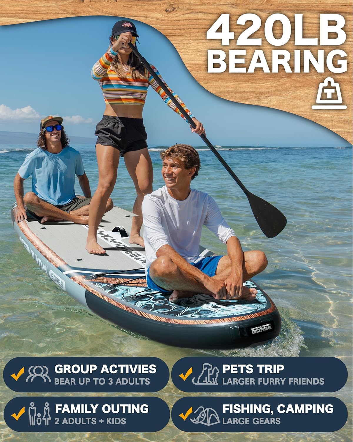 Detalle de Intermountain 11'x34 Ultra Wide Inflatable Paddle Board with 420 lb Capacity