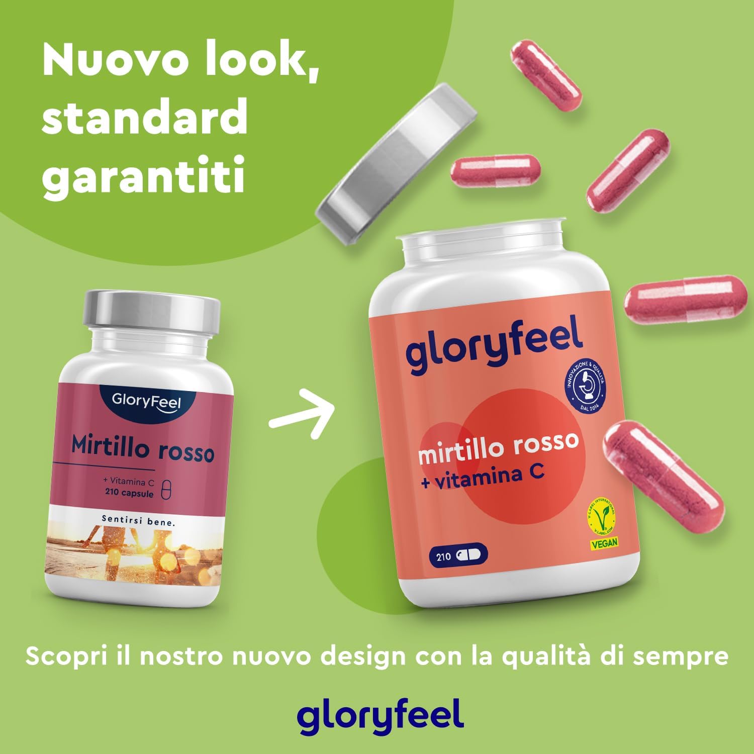 Detalle de Gloryfeel Cranberry Capsule al mirtillo rosso americano + Vitamina C, 210 capsule (7 mesi) vegan