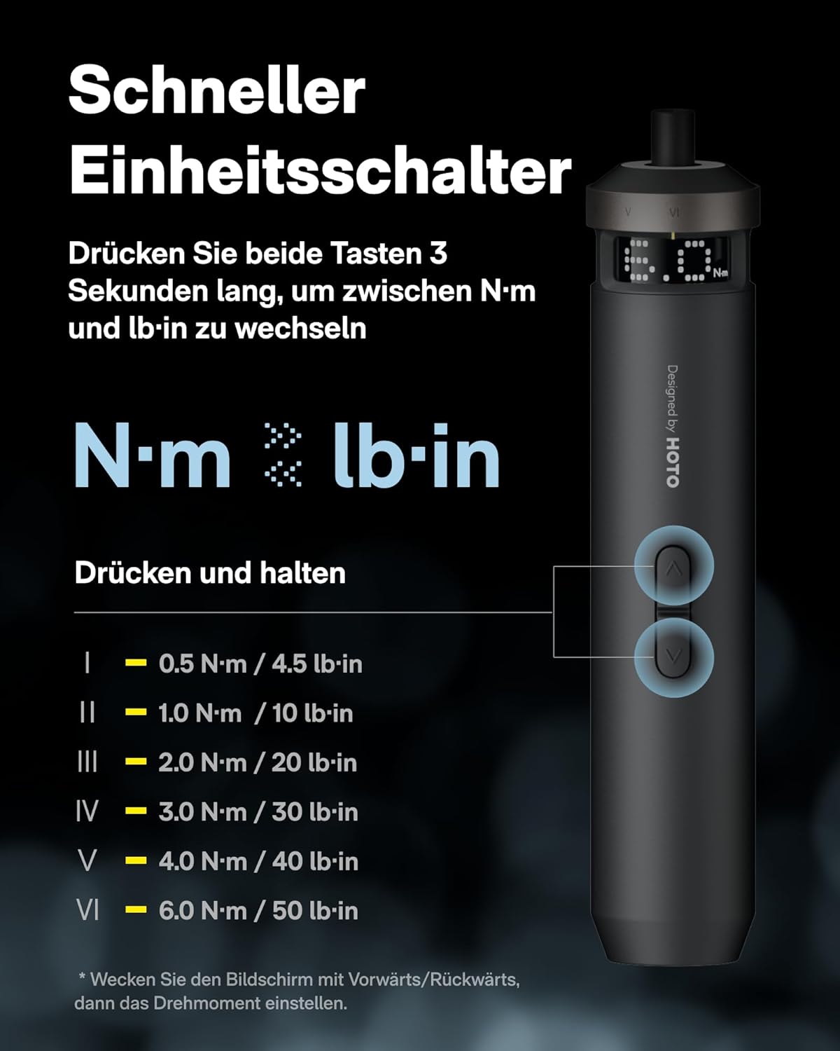 Thumbnail 4 de HOTO PixelDrive Elektrischer Schraubendreher Set mit Intelligenter Anzeige – 6 Drehmomentstufen, 30 Bits, USB-C 2000 mAh