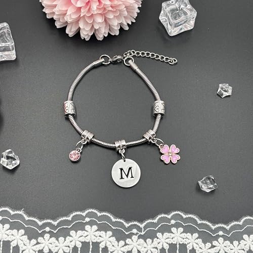 Detalle de KJKJKJ lot de 26 bracelets à lettre initiale, pendentif rose réglable