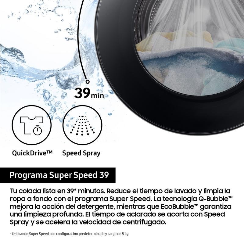 Detalle de Lavadora Samsung WW10FG5U34AEEC: 10 kg, 1400 rpm, AI EcoBubble, WiFi y Eco Energy