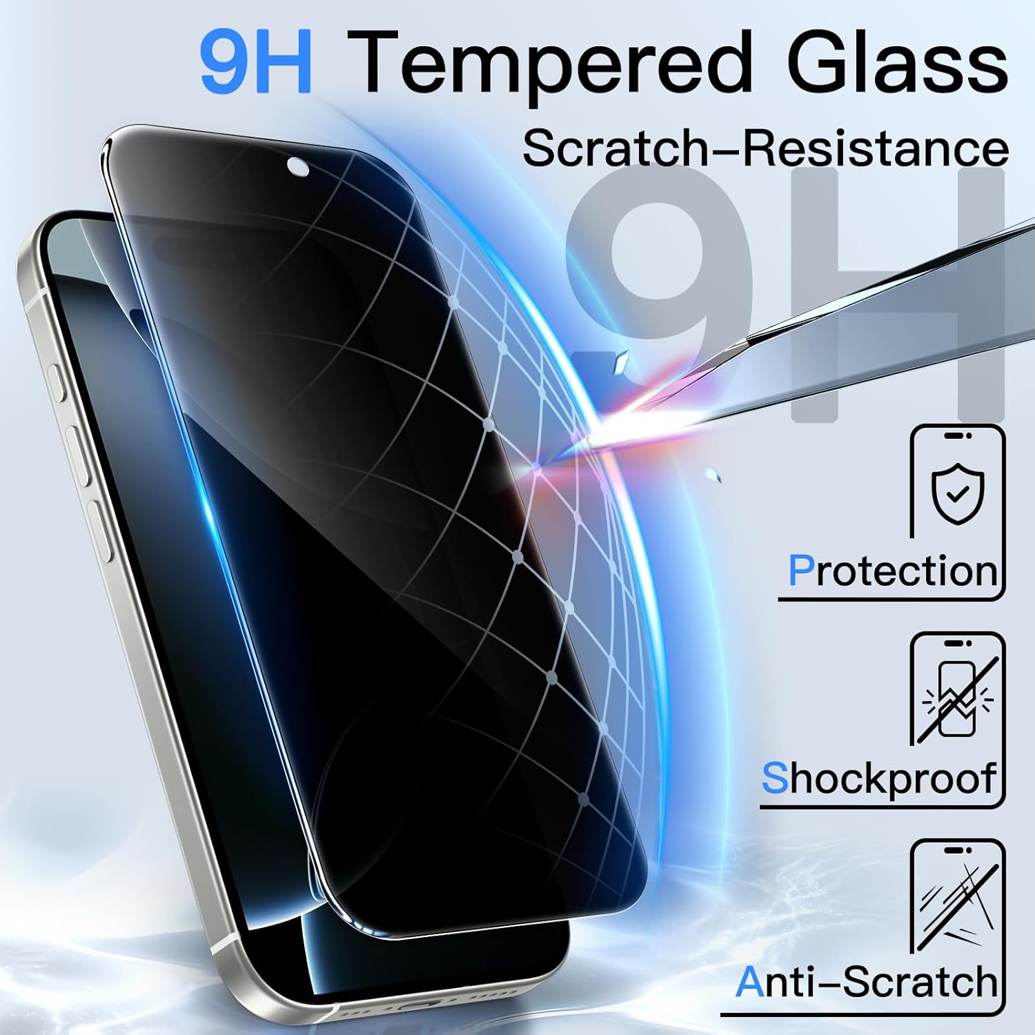 Thumbnail 4 de JETech Protection d’écran anti-espion en verre trempé 2,5D pour iPhone 16 Pro 6,3 pouces (lot de 2)